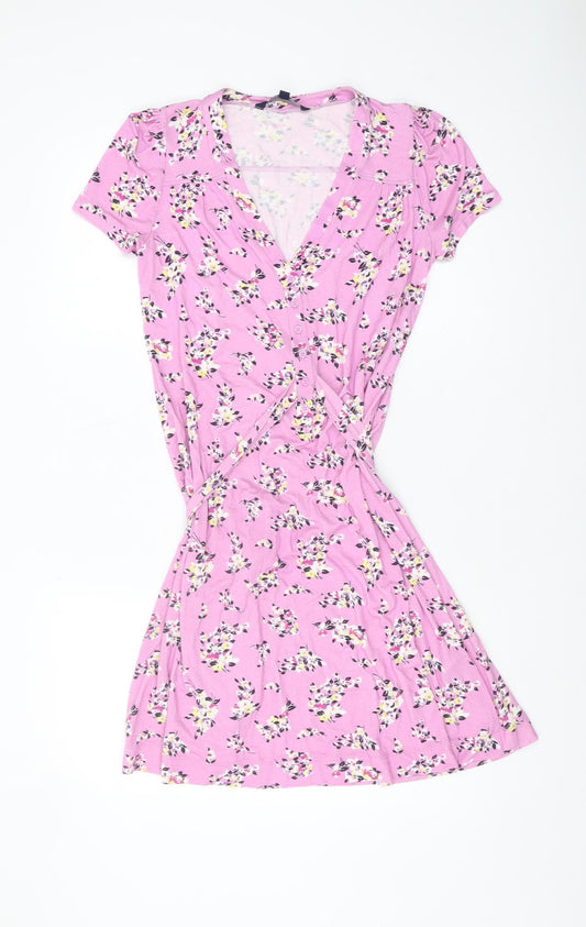Additional front view of French Connection Women’s Pink Floral Wrap Dress, size UK 8