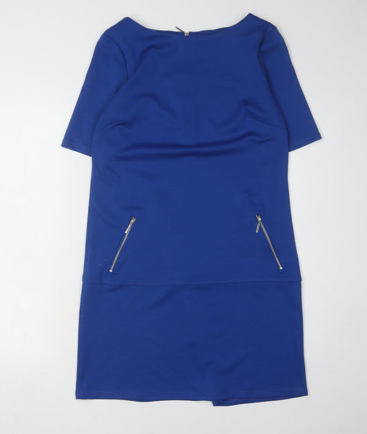 Additional front view of Wallis Women's Blue Shift Dress, size 10, Knee Length