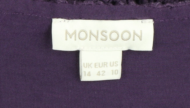 Monsoon Women's Purple 3/4 Sleeve Crochet Shift Dress