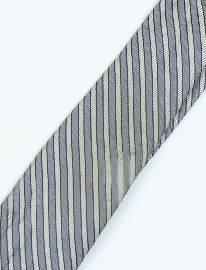Mens Calvin Klein Grey Striped 100% Silk Tie