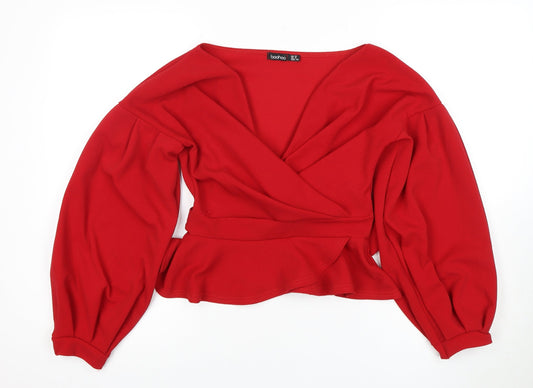 Womens UK Size UK 12 Boohoo Red Wrap Blouse