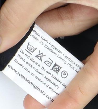 Brand and care label for Roman Women’s Black Lace Detail Sheath Dress, size UK 10