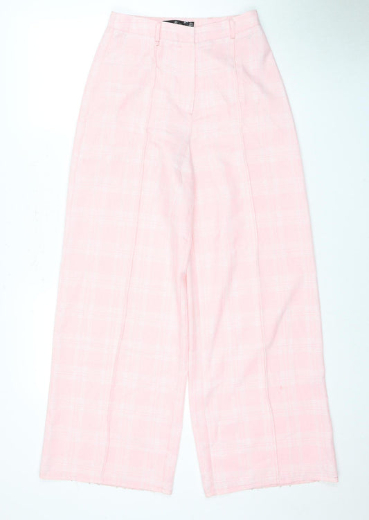 Additional front view of Missguided Women's Petite Pink Checked Trousers