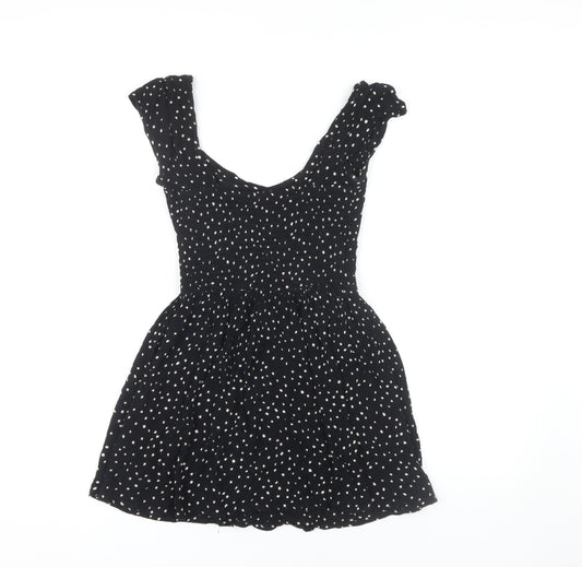 Brave Soul Women's Black Polka Dot Short Dress