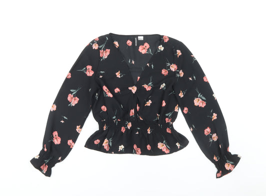 Womens UK Size 8 H&M Black Wrap Blouse