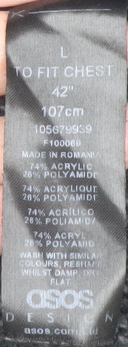 ASOS DESIGN Men's Black Roll Neck Check Jumper L