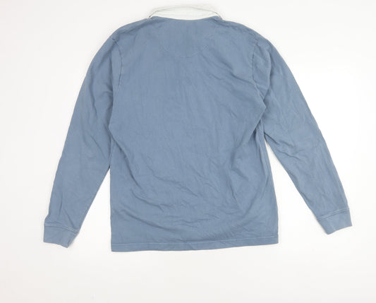 Folk Men's Blue Long Sleeve Polo Shirt, Size 4, Cotton