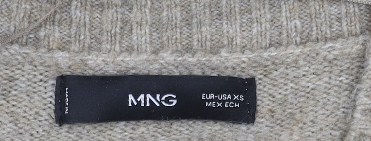 Brand and care label for Mango unisex beige xs knit cardigan