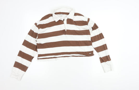 Womens UK Size XS Hollister Brown Cropped Polo