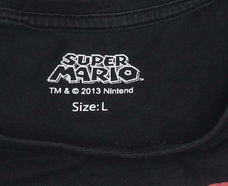 Super Mario Men's Black Graphic Tee, Size L, Cotton