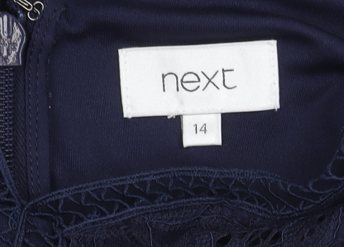 Next Women's Blue Floral Dress, Size 14, V-Neck, Lace, Sleeveless