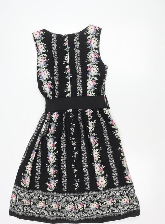Dorothy Perkins Women's Black Floral A-Line Dress Size 8