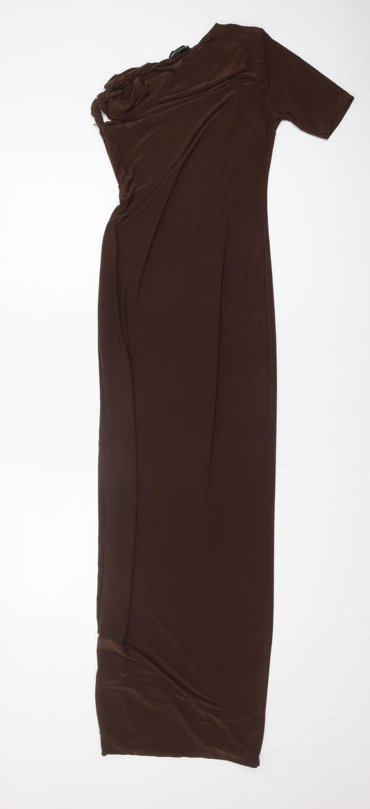 PrettyLittleThing Women Brown Long Dress Size 8 Half Sleeve