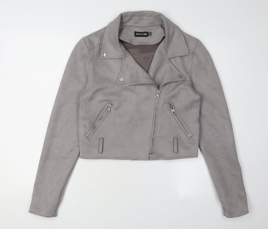 PrettyLittleThing Grey Biker Cropped Jacket - Size 8