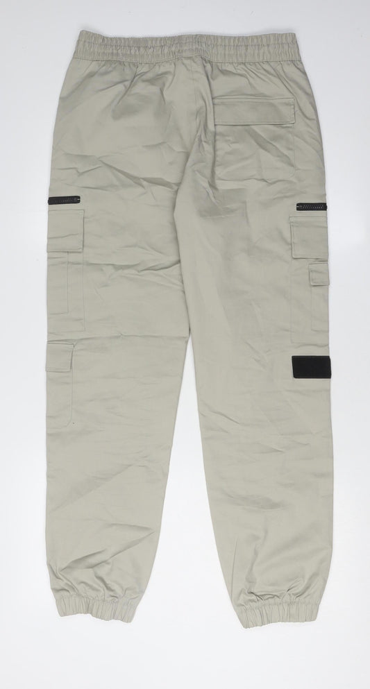 Bershka Beige Cargo Trousers, Unisex, Medium, Elastic Waist
