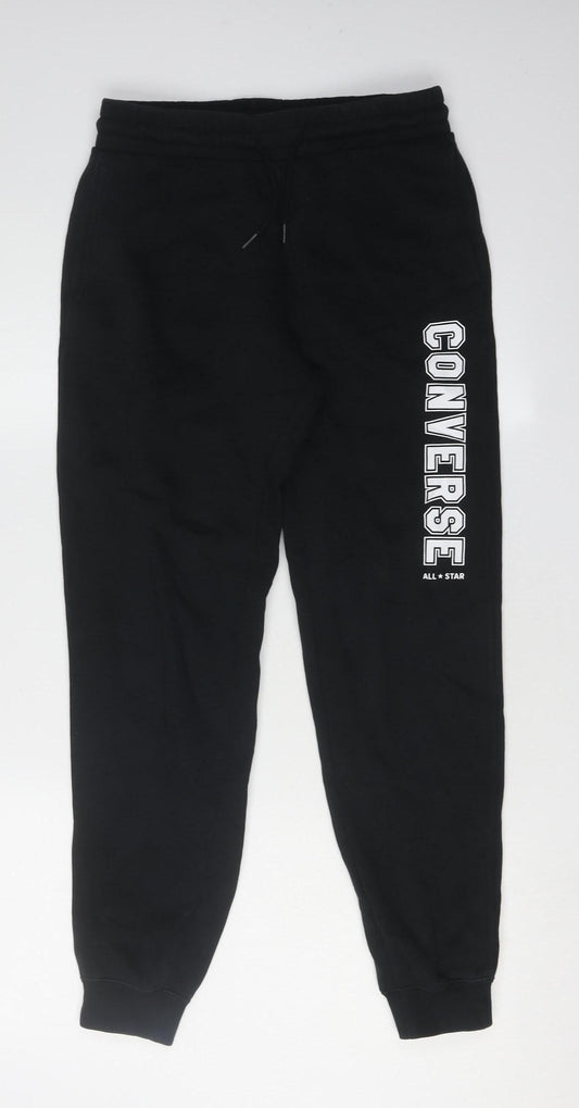 Additional front view of Converse unisex black jogger xs casual elastic waist
