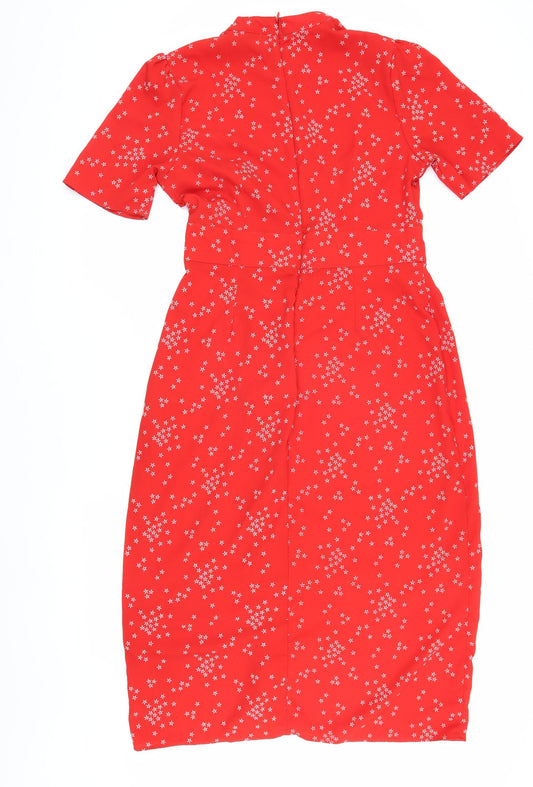 ASOS Red Midi Dress Women UK Size 12 High Neck