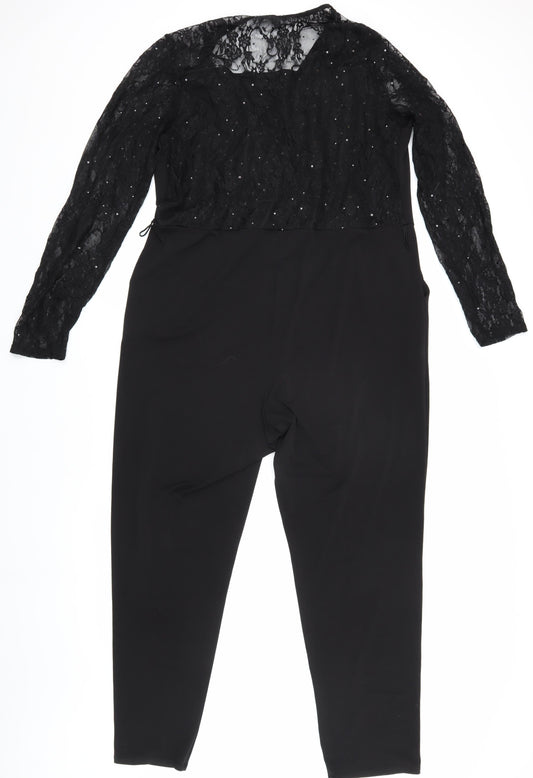 Wallis Women Black Lace Jumpsuit Size 16 Party Wear