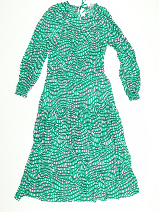 Oliver Bonas Women's Green Geometric Long Sleeve Dress