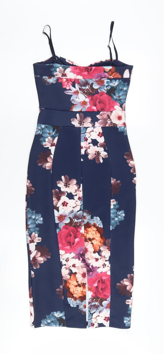 Quiz Women's Multicoloured Floral Bodycon Dress - Size 8