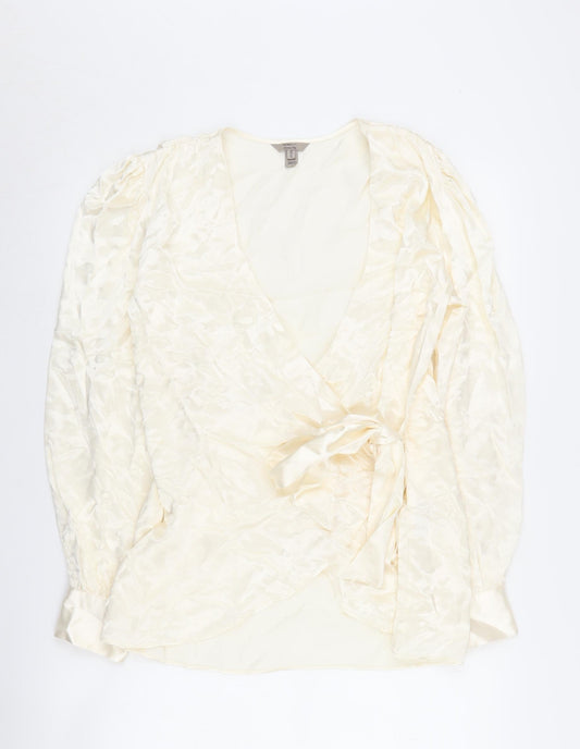 Womens UK Size 10 River Island Ivory Wrap Blouse