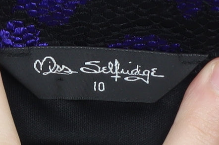 Brand and care label for Miss Selfridge Women's Lace Skirt, Black & Purple, size 10