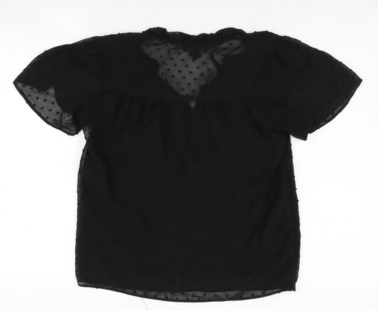 New Look Women's Black Chiffon Blouse UK 6 Short Sleeve