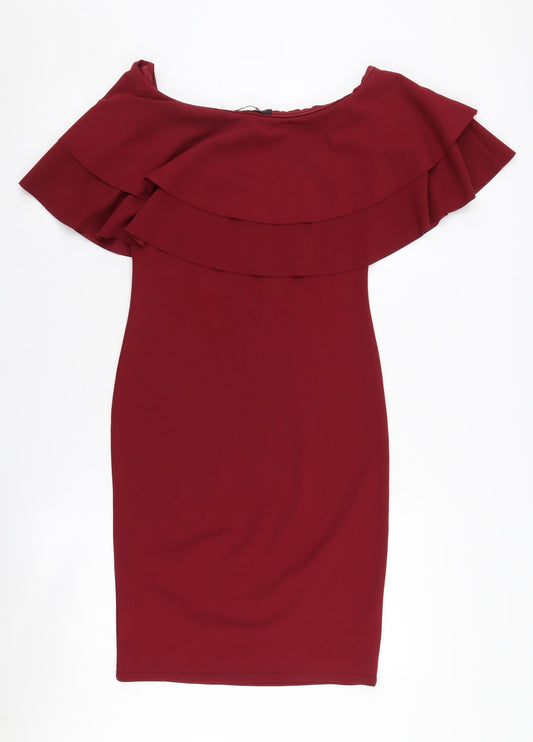 Quiz Women's Red Bodycon Dress, Size 10, Off Shoulder