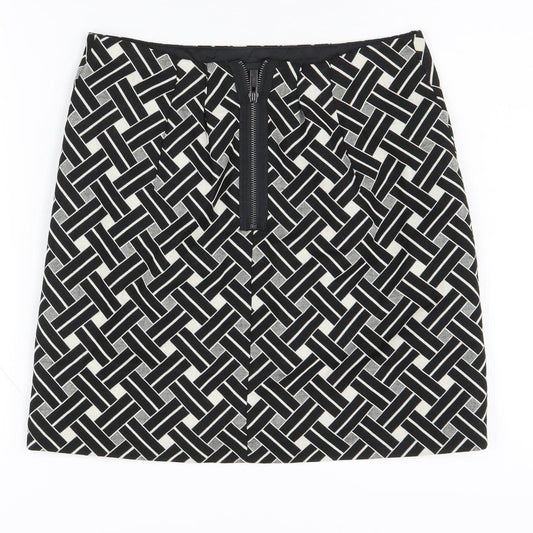 Marks and Spencer Women's Black Geometric Skirt, Size 8