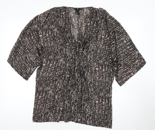H&M Women's Black & Beige Animal Print Dress, Size 8, Half Sleeve