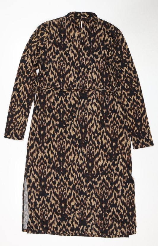 Apricot Women's Black Beige Animal Print Keyhole Dress - Size 12