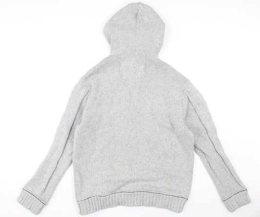 Mantaray Men's Grey Hooded Henley Knit Jumper L