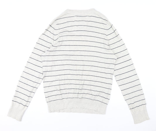 Abercrombie & Fitch Men's Grey Striped Pullover Jumper L