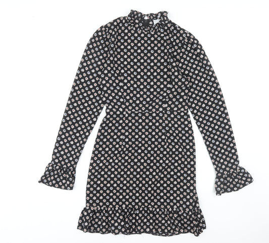Additional front view of ASOS DESIGN Women's Black Floral Dress, size 8