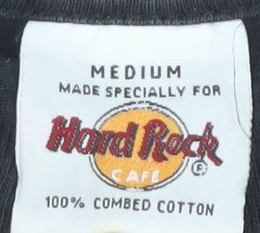 Close-up detail of Hard Rock Cafe unisex black m t-shirt long sleeve