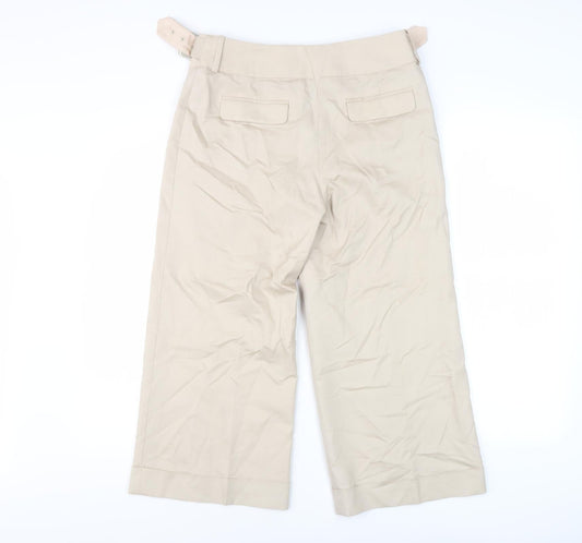 Coast Women's Beige Cropped Trousers, Size 10, Belted Wide-Leg