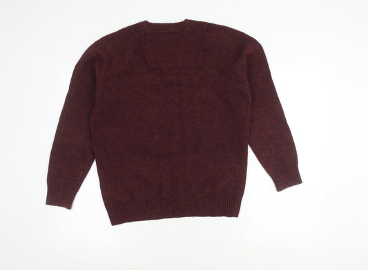 John Partridge Men's Red Wool V-Neck Pullover Jumper, L