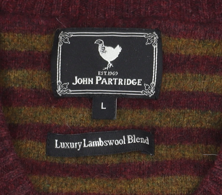 John Partridge Men's Red Wool V-Neck Pullover Jumper, L