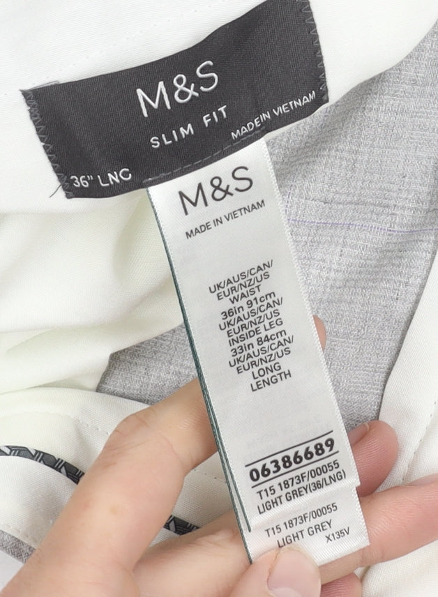 Marks and Spencer Men's Grey Slim Fit Business Trousers 36 in