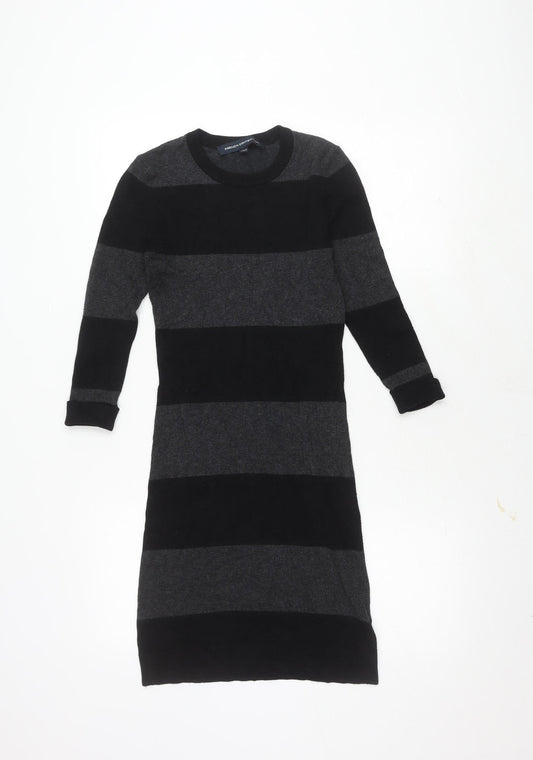 Additional front view of French Connection Women's Black Grey Striped Dress, size 6