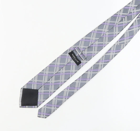 Van Heusen Men's Grey Purple Plaid Silk Designer Tie