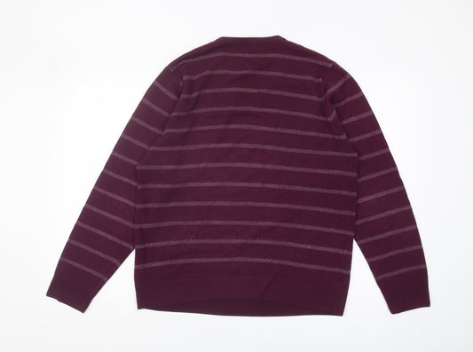 Marks and Spencer Men's Purple Striped Pullover Jumper M
