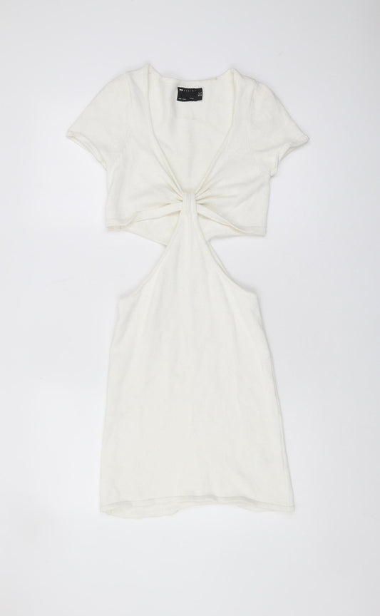 Additional front view of ASOS DESIGN Women's White Mini Cut Out Dress, size 8