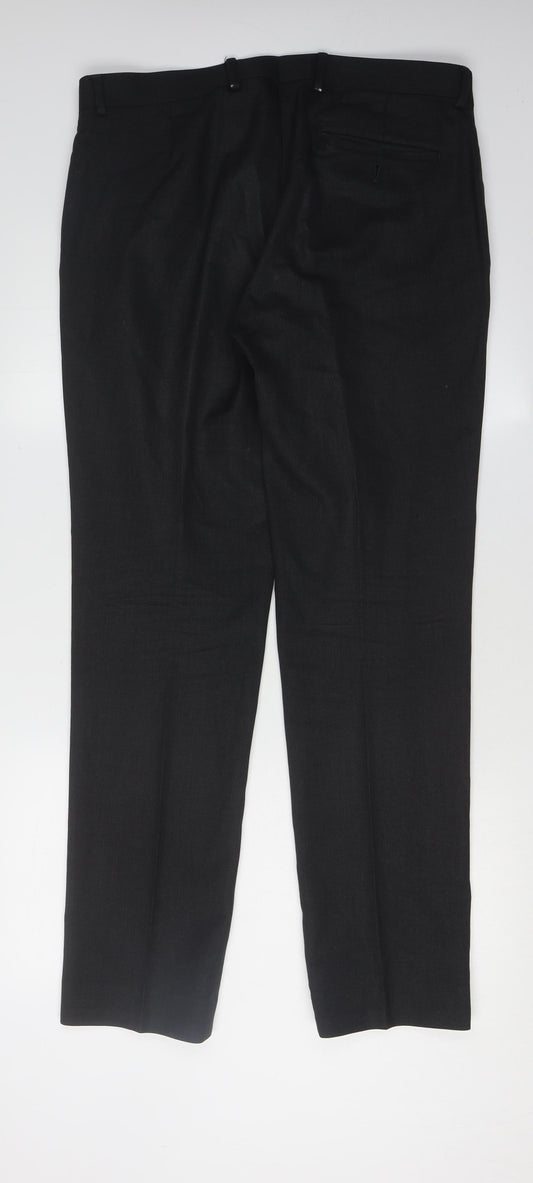 Mens UK Size 34 Charles Tyrwhitt Slim Fit Dress Pants Black Trousers