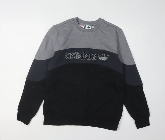 Additional front view of Adidas boys’ black grey colourblock sweatshirt 13-14 years
