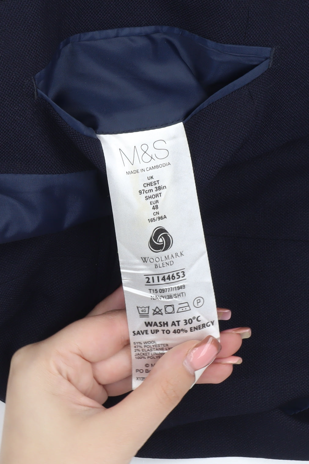 Mens UK Size 38 Marks and Spencer Regular Blue Suit Jacket