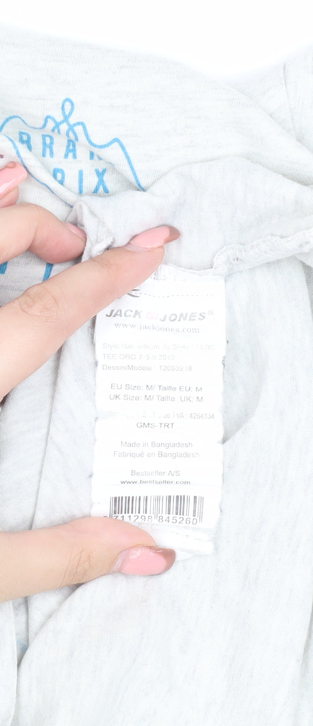 Jack & Jones Men's Grey Graphic Print T-Shirt Medium
