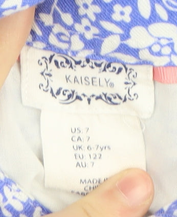 Kaisely Girls Floral Blue Dress, Long Sleeve, 6-7 Years, Perfect