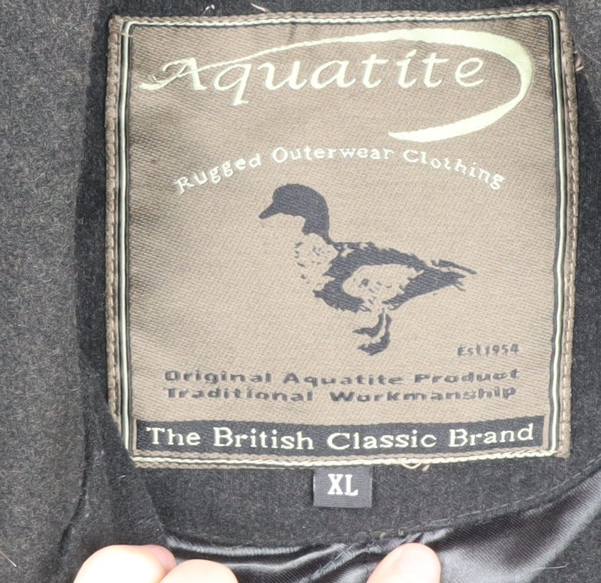 Aquatite Men's XL Black Mid-Length Coat - Lined, Classic Style