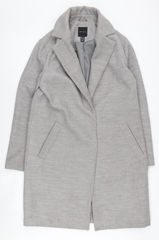 New Look Women's Grey Long Overcoat, Size 12